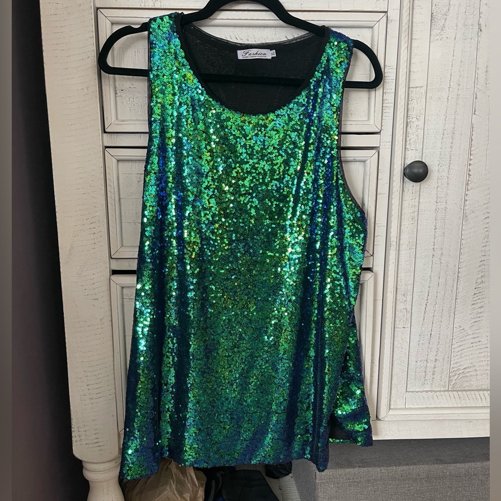 Henly Women's Sequin Tops Sleeveless Sparkle Sequin Tank Top XL